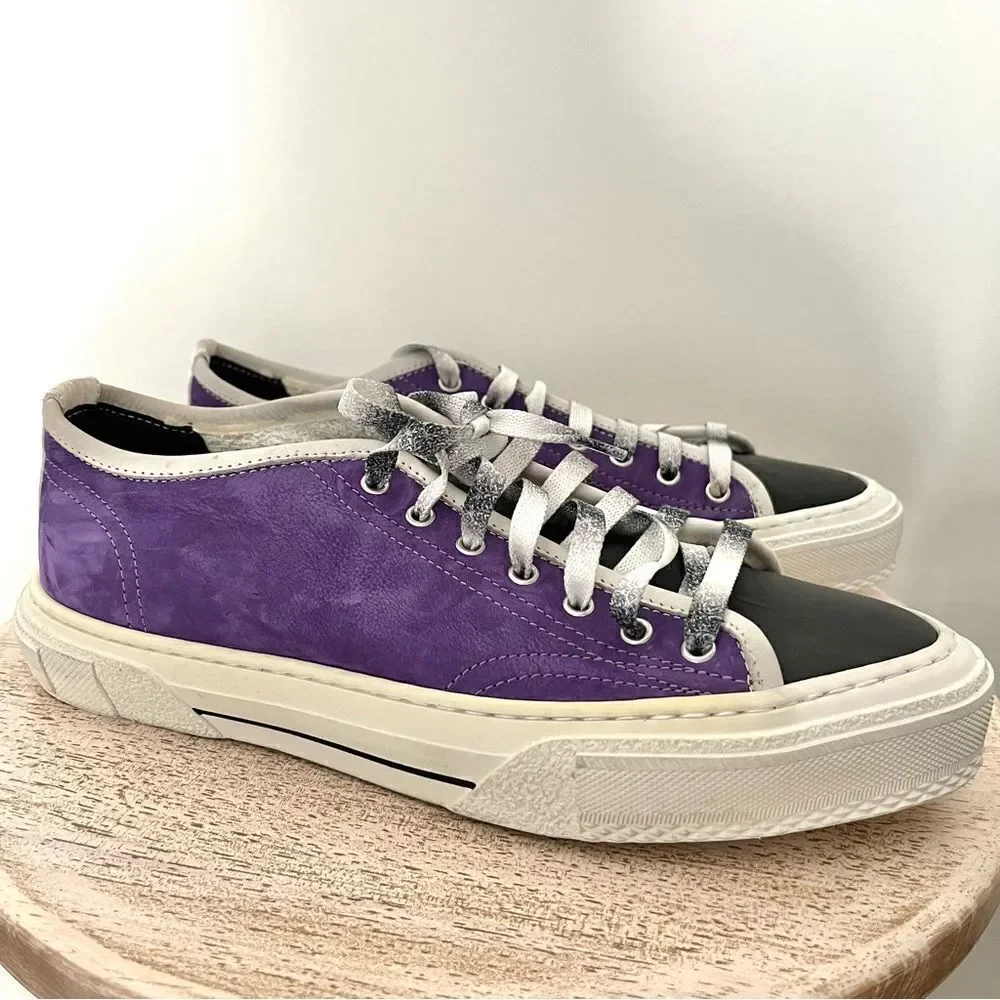 P448 Purple Suede Low Top Lace Up Sneakers size 42 (11.5-12) NWOB - Picture 4 of 9